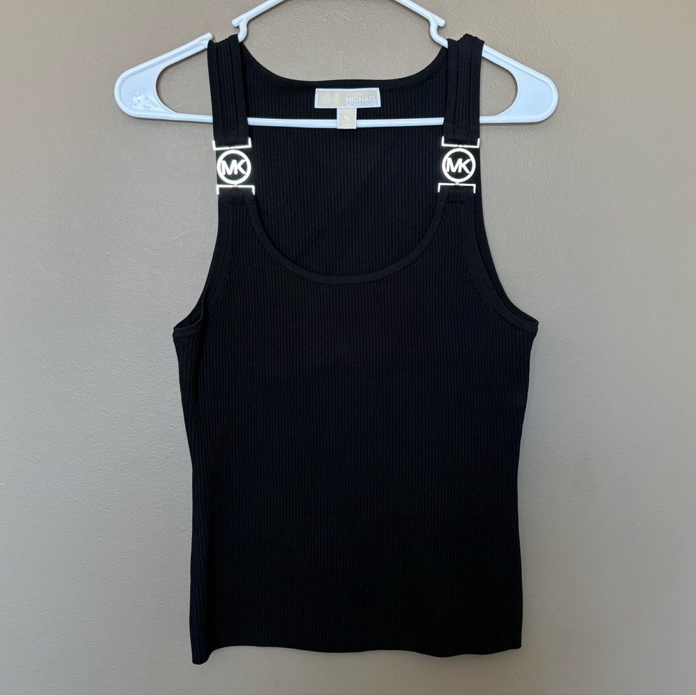 Michael Kors Black Ribbed Tank Logo Strap Hardware Fitted XL